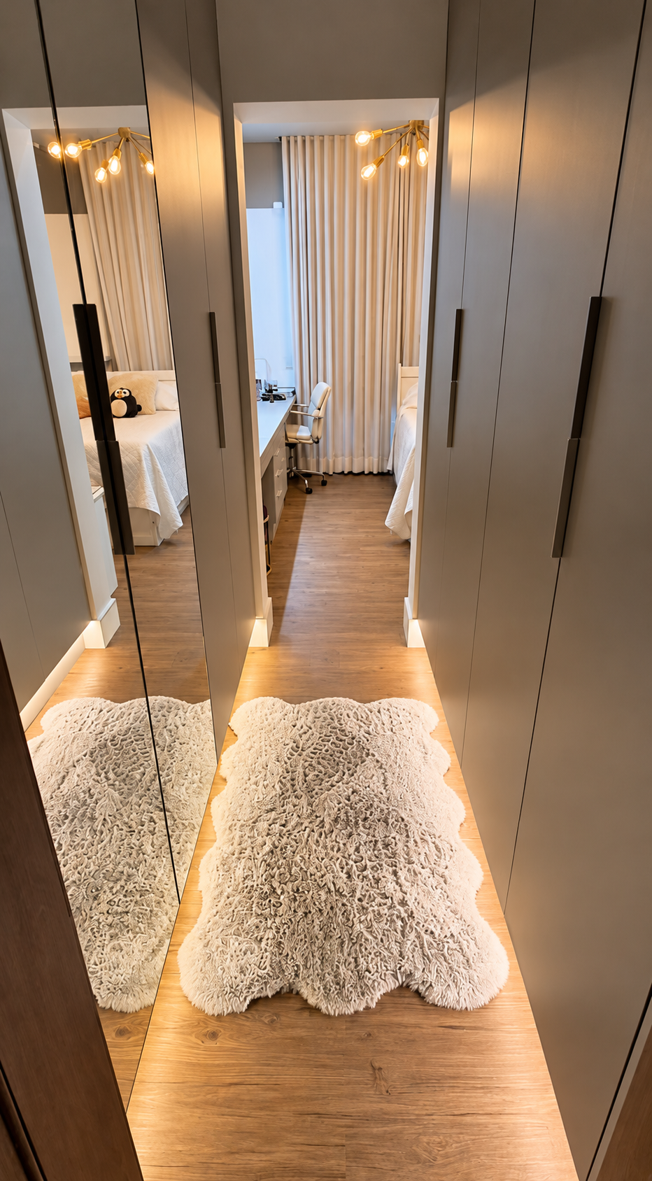 Closet em Cinza Sagrado com portas espelhadas no Swiss Park Glarus